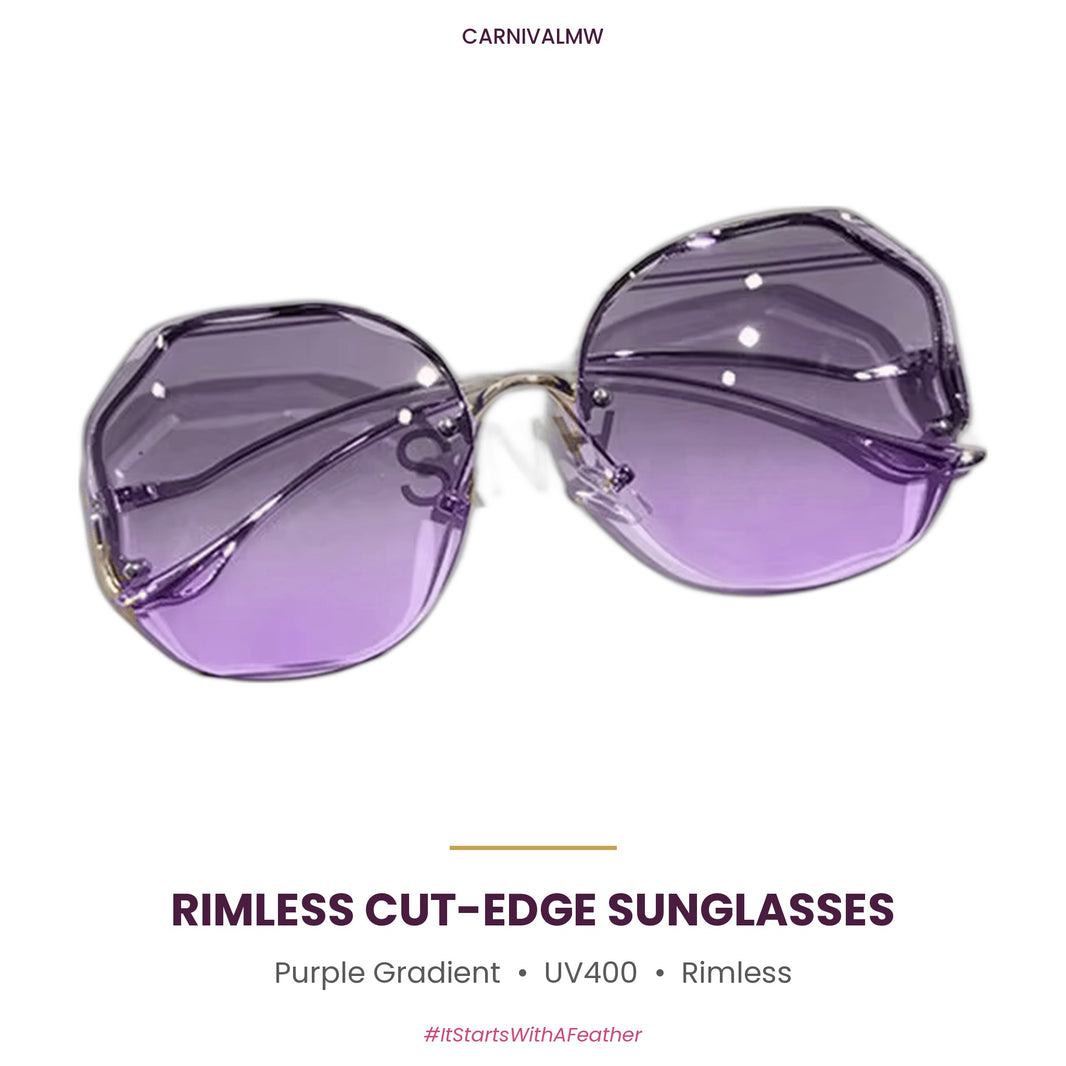 Rimless Cut-Edge Oversized Sunglasses – UV400 Gradient Lens Shades-Purple rimless cut-edge oversized sunglasses by CARNIVALMW – purple gradient UV400 lenses with faceted diamond-cut edges