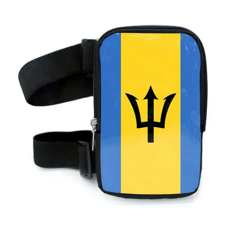 Run & Revel Caribbean Carnival Adjustable Thigh/Leg Bag - Barbados – flag print on white background