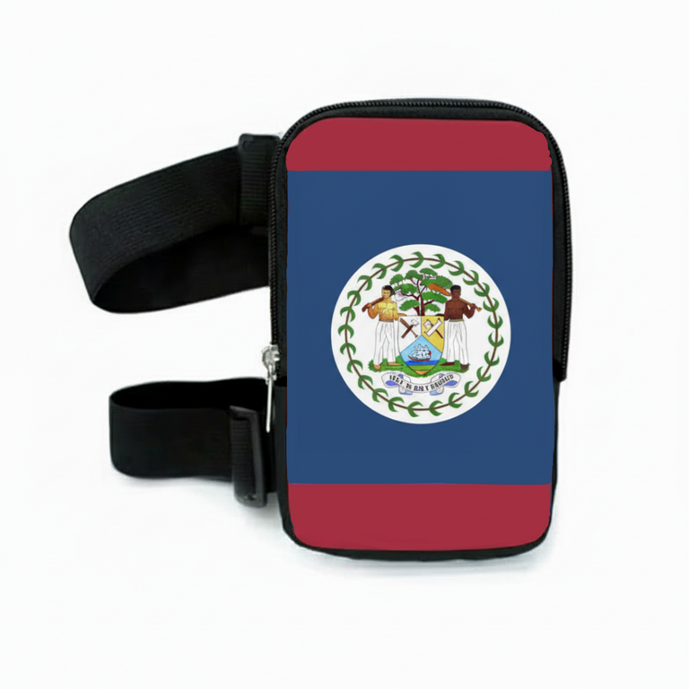 Run & Revel Caribbean Carnival Adjustable Thigh/Leg Bag - Belize – flag print on white background