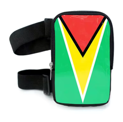 Run & Revel Caribbean Carnival Adjustable Thigh/Leg Bag - Guyana – flag print on white background
