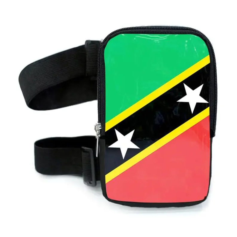Run & Revel Caribbean Carnival Adjustable Thigh/Leg Bag - St. Kitts – flag print on white background