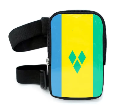 Run & Revel Caribbean Carnival Adjustable Thigh/Leg Bag - St. Vincent – flag print on white background