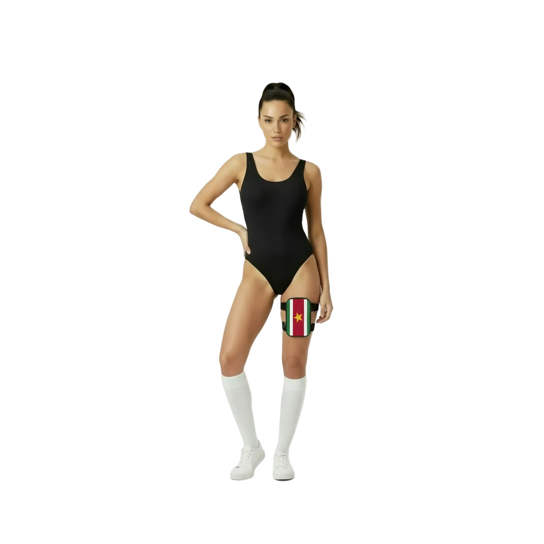 Run & Revel Caribbean Carnival Adjustable Thigh/Leg Bag - Suriname – flag print on white background