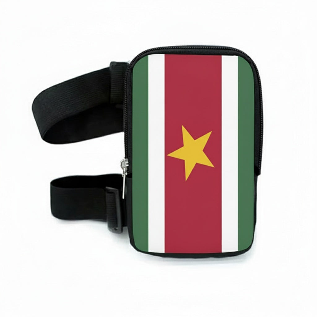 Run & Revel Caribbean Carnival Adjustable Thigh/Leg Bag - Suriname – flag print on white background