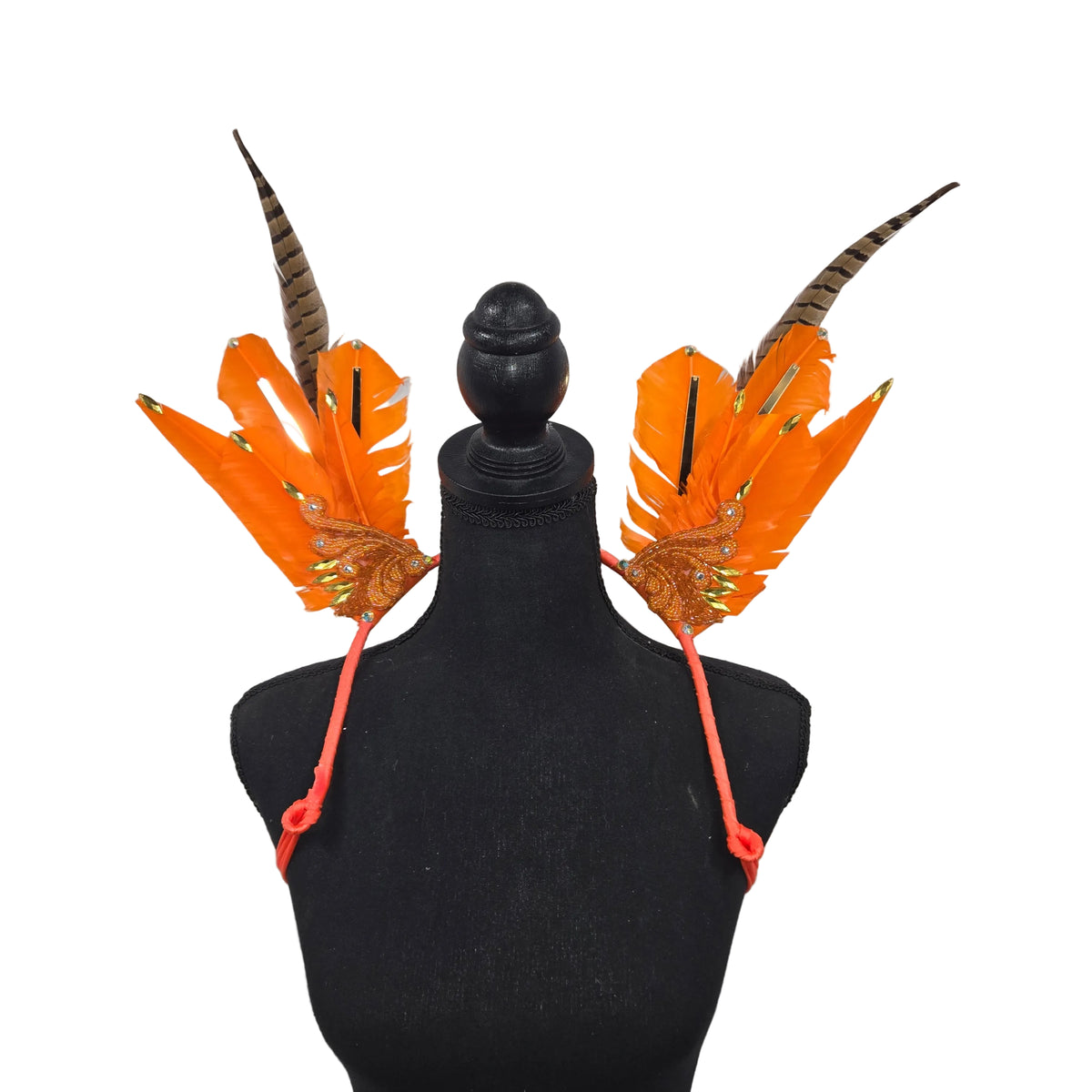 Saffron Flight Small Feather Collar Wings-Saffron Flight small feather collar wings on a mannequin