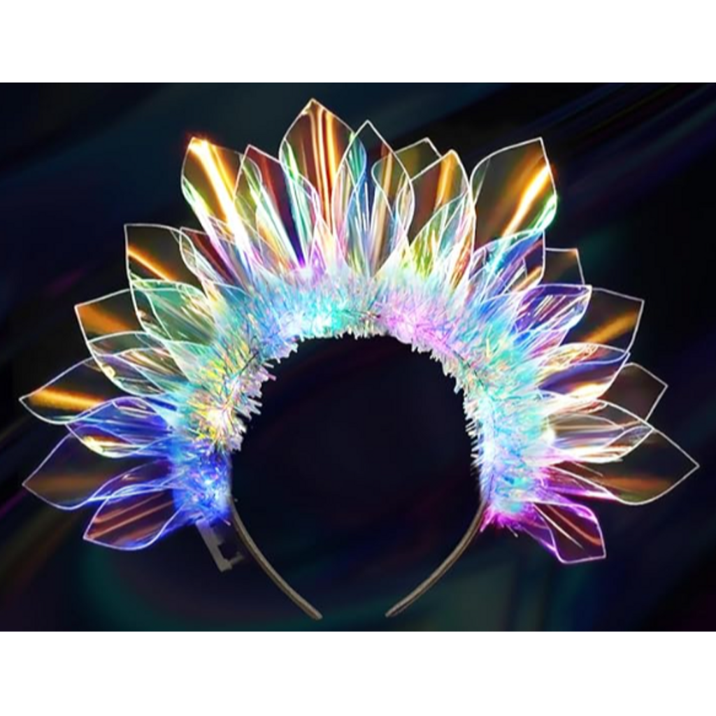ShimmerGlow LED Light-Up Crown Headband-ShimmerGlow LED light-up crown headband lit up and glowing for night fetes and glow parties | CarnivalMW