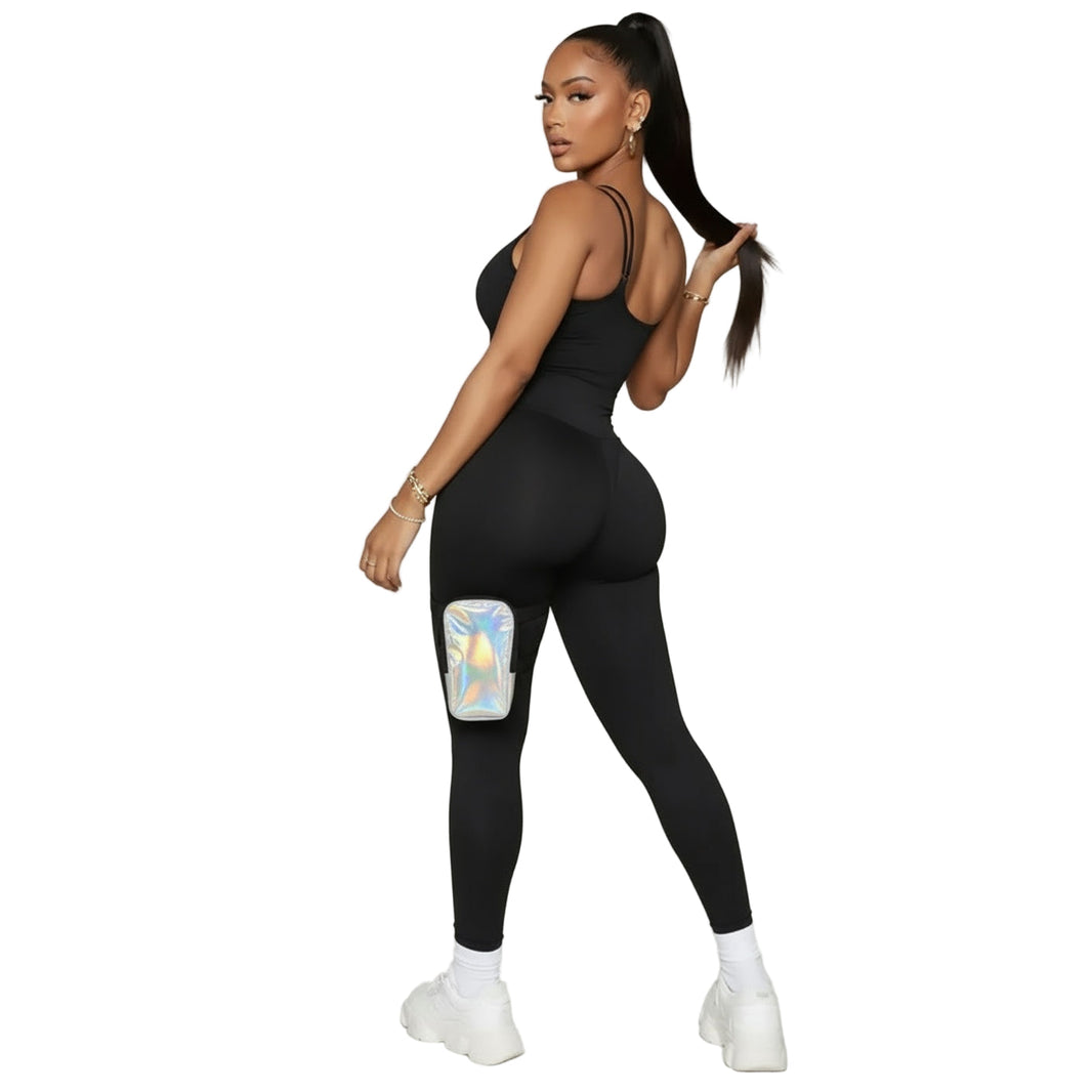 Silver HoloGlam Carnival Thigh Bag — hands-free carnival thigh bag for phone and essentials at fetes, jouvert, and festivals