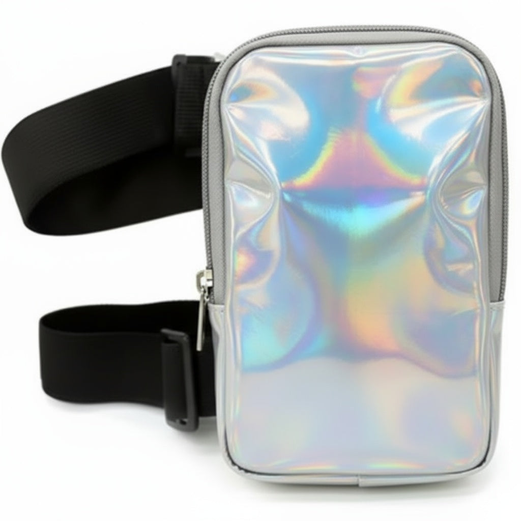 Silver HoloGlam Carnival Thigh Bag — hands-free carnival thigh bag for phone and essentials at fetes, jouvert, and festivals
