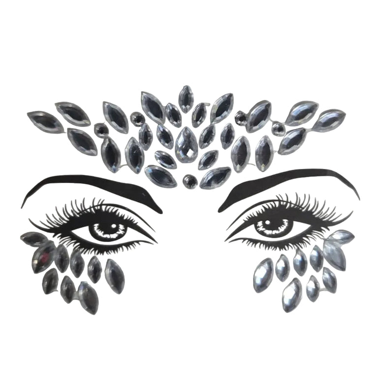 Silver Mini Crown Face Gems Stickers – reflective rhinestone gems with adjustable fit, ages 12 and up