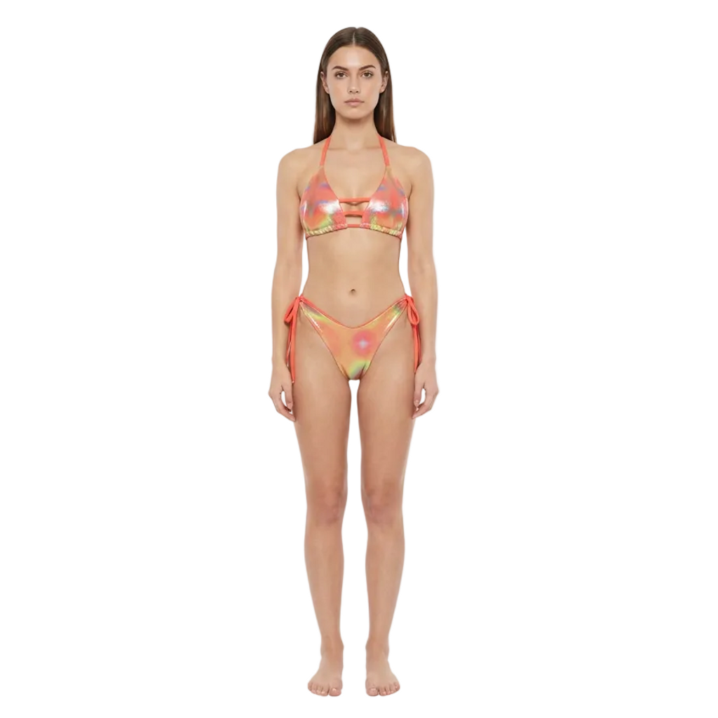 Solar Flare Holographic Bikini Swimsuit Mondaywear — vibrant two-piece swimsuit for carnival, fetes, festivals, pool, and beach