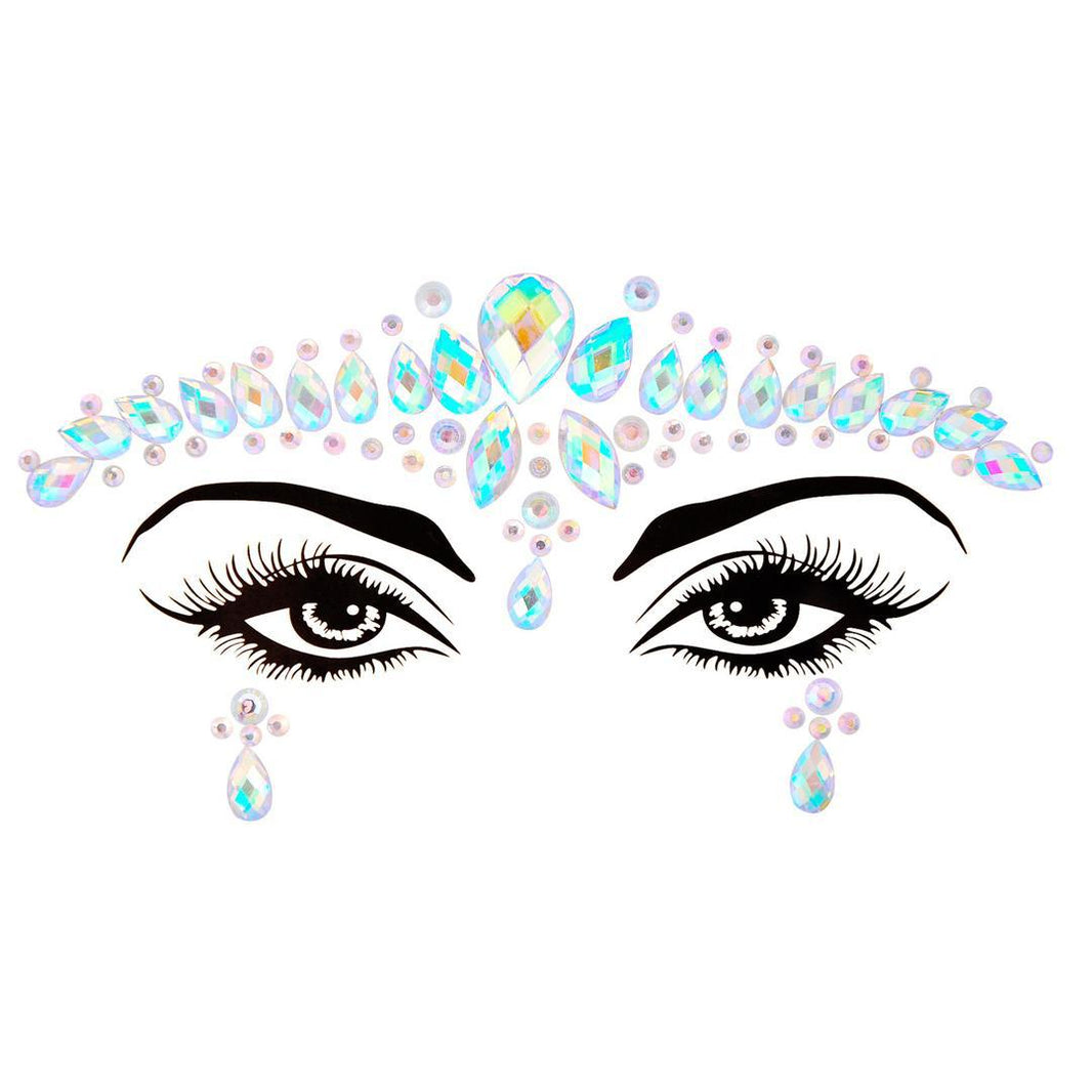 Starlight Tiara Face Gems Stickers — reflective rhinestone face gems with adjustable fit for carnival and festival looks, ages 12 and up