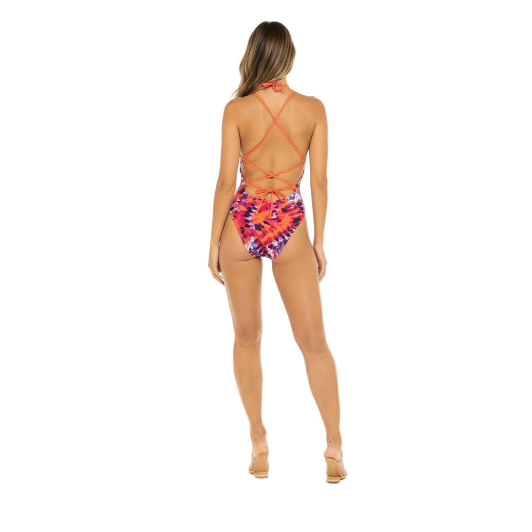 Tie Dye One-Piece Monokini Swimsuit Mondaywear — bold one-piece swimsuit for carnival Monday wear, fetes, festivals, pool, and beach