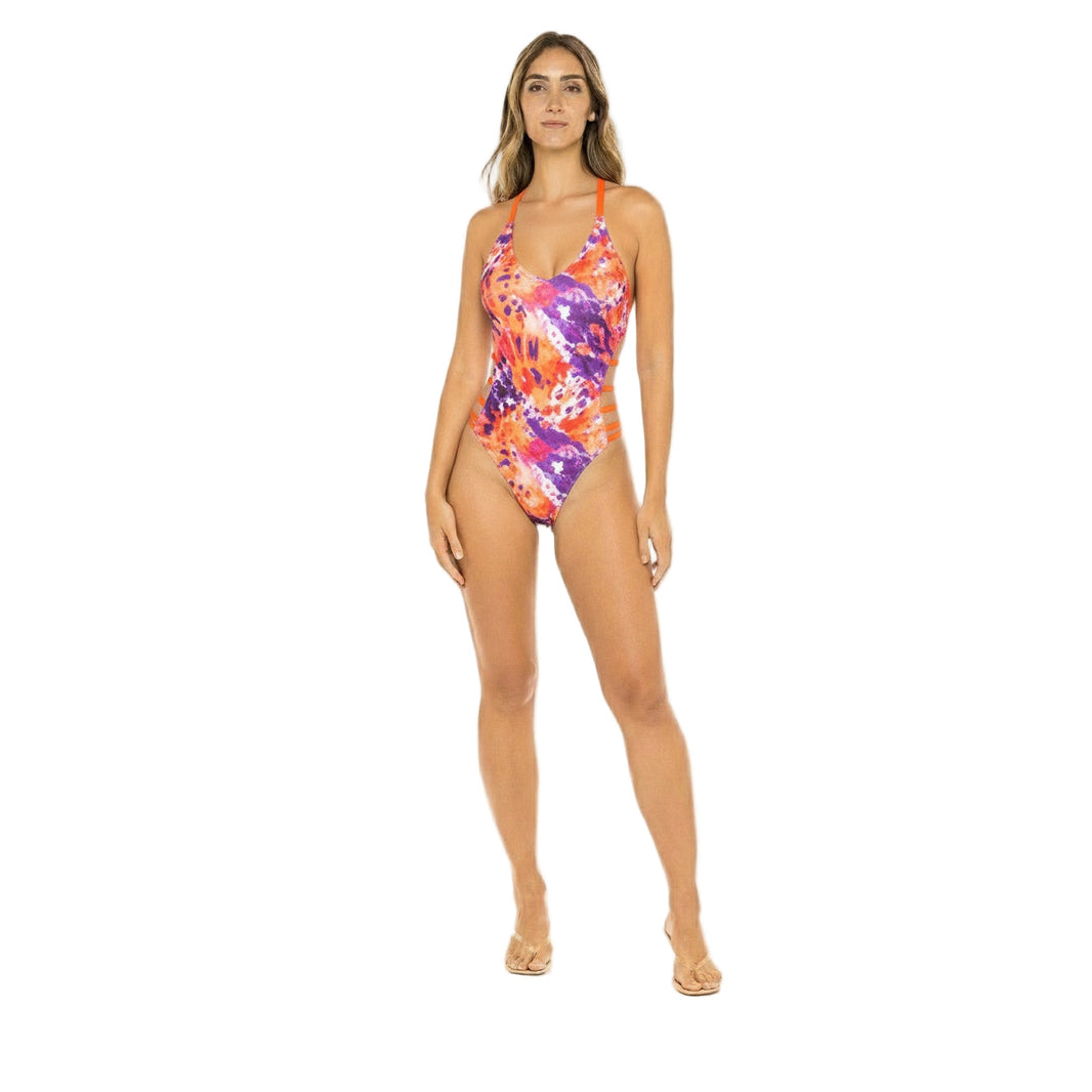 Tie Dye One-Piece Monokini Swimsuit Mondaywear — bold one-piece swimsuit for carnival Monday wear, fetes, festivals, pool, and beach