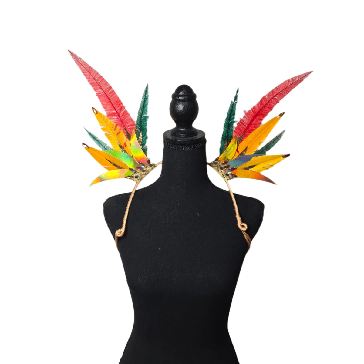 Tropical Radiance Small Feather Collar Wings-Tropical Radiance small feather collar wings, front view – vibrant tropical-coloured feathers | CarnivalMW