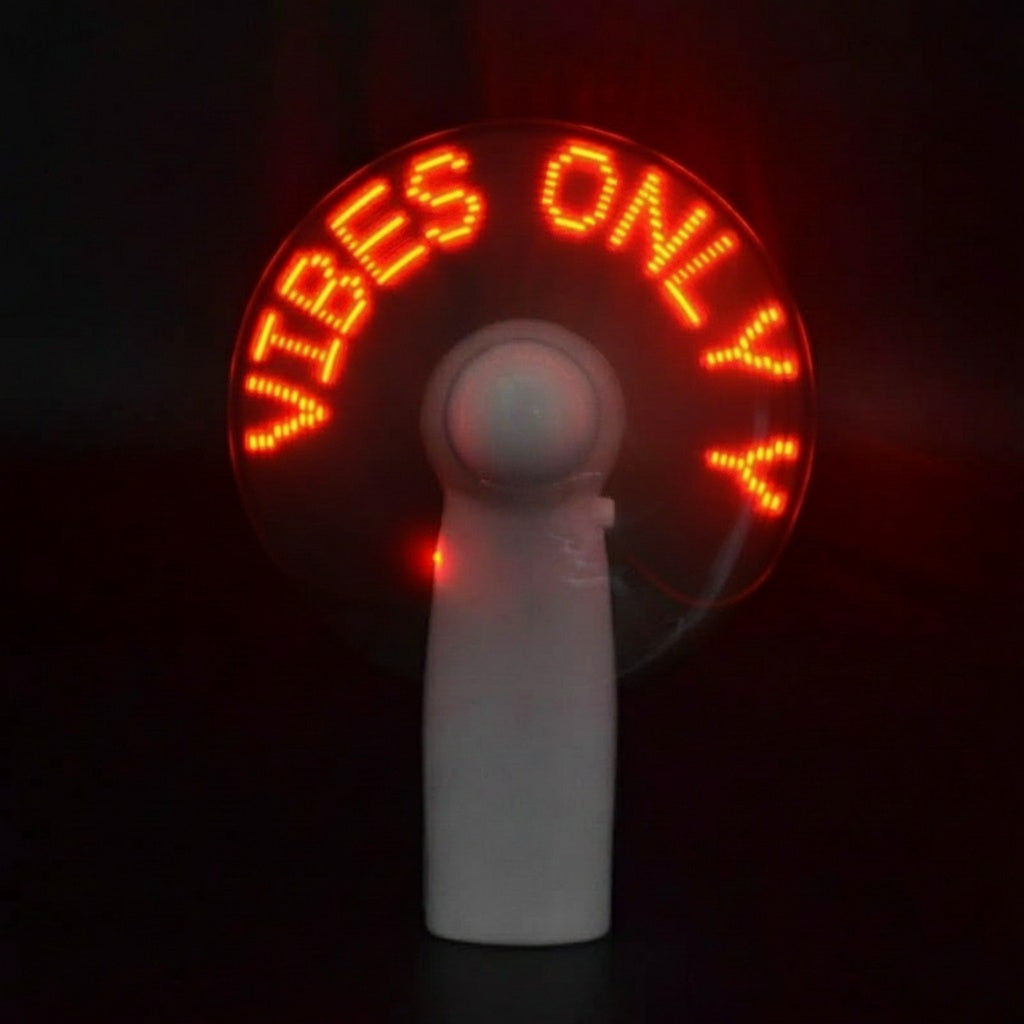 Vibes Only LED Party Fan — light-up LED hand fan for night fetes, jouvert, and carnival