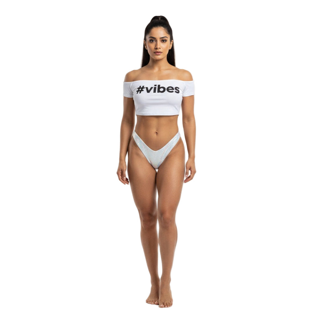 White Carnival Vibes Bikini Bottoms — vibrant mix-and-match bottoms to pair with carnival costumes, Mondaywear, and festival looks