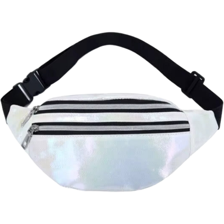 White Shimmer Radiant Rave Chest & Waist Bag – hands-free, holds phone and essentials