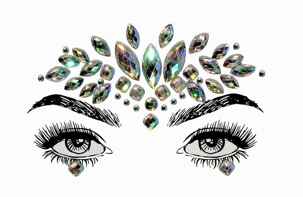 Eyes with Mahadevi Face Gem Stickers. Multicolor. Front view full.