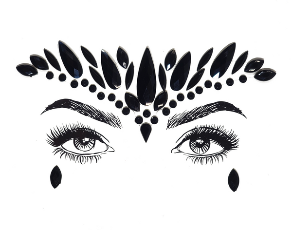Eyes with Durga Face Gem Stickers. Black. Front view full. 