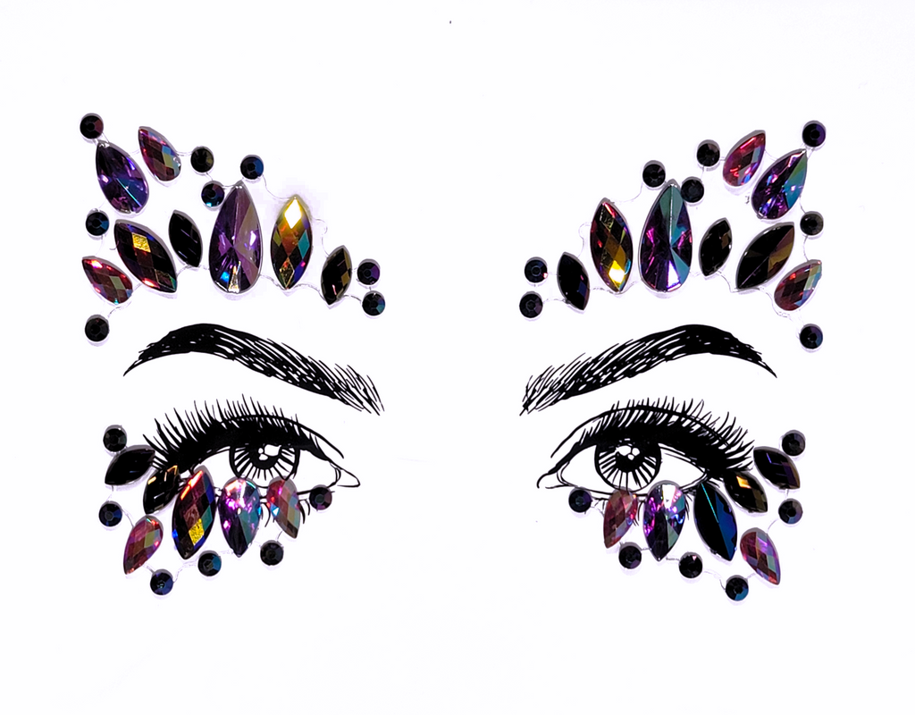 Eyes with Scorpio Face Gem Stickers. Multicolor. Front view full. 