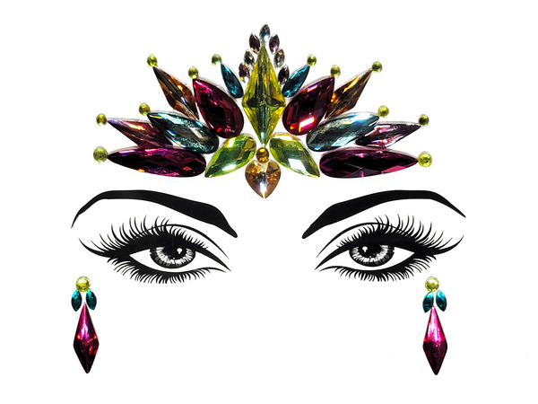 Eyes with Aries Face Gem Stickers. Multicolor. Front view full. 