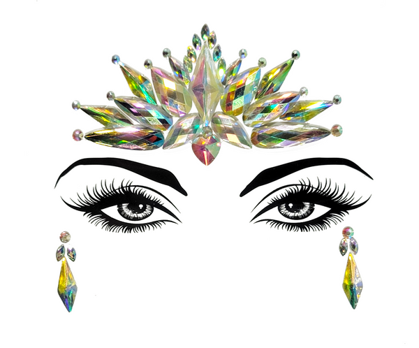 Eyes with Aquarius Face Gem Stickers. Multicolor. Front view full. 