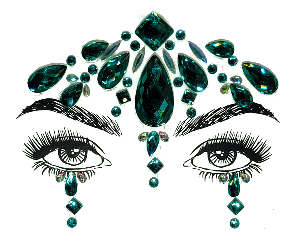 Eyes with Pisces Face Gem Stickers. Multicolor. Front view full. 