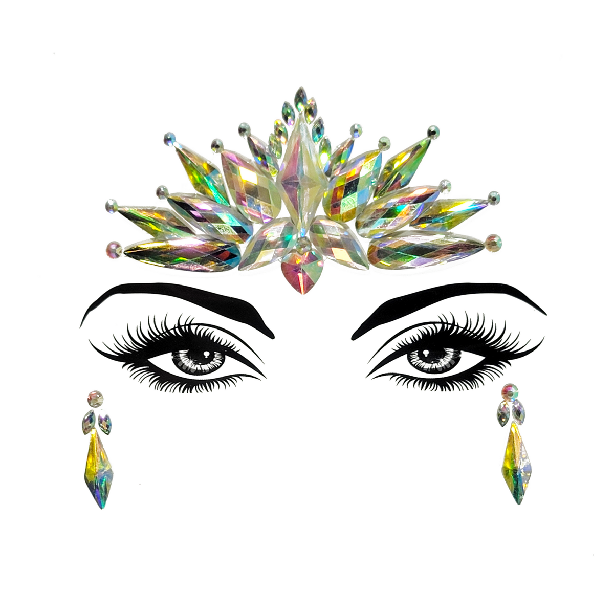Aquarius Face Gem Stickers-Aquarius Face Gem Stickers – multicolor reflective resin rhinestone and acrylic diamond design