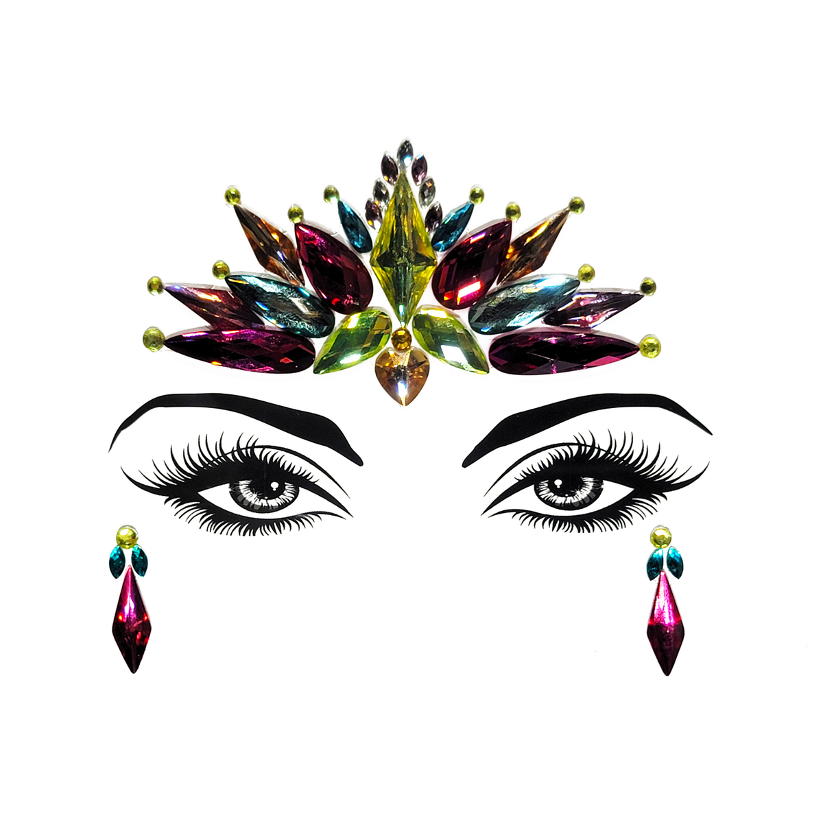 Aries Face Gem Stickers-Bold multicolor Aries Face Gem Stickers featuring reflective resin rhinestone and acrylic diamond design