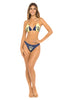 Barbados Flag Two-Piece Bikini Swimsuit featuring vibrant blue, yellow, and black colors. Made from Nylon and Spandex for comfort and flexibility. True to size fit with removable pads, ideal for ages 16 and up. Perfect for beach, pool, or festival events. Machine washable for easy care. #carnivalmw #carnival #mondaywear #swimsuit #barbados