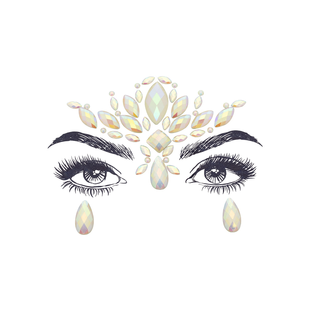 Exquisite multicolor Brahma Face Gem Stickers featuring reflective resin rhinestone and acrylic diamond design. Adjustable fit for ages 12 and up, perfect for adding a serene and captivating touch to festival and carnival attire. Eco-friendly and non-toxic materials ensure safe and creative expression. #carnivalmw #festivalfashion