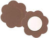 Disposable petals designed for full-coverage comfort, featuring a large flower-shaped pad with an adhesive back for a secure fit. These petals are perfect for pairing with lingerie or clothing, offering extra coverage and a seamless look. Made from thin polyester fabric, they curve easily to the breast, with a soft center to protect the nipple. Available in  Mocha, these petals add a moderate shine for a touch of elegance. Ideal for one-time use, each package includes three pairs.#bra #carnivalmw