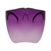 Full face shield protective from UV rays, fog resistant and adjustable. Purple ombre. Front view full.