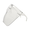 Full face shield protective from UV rays, fog resistant and adjustable. Clear. Side view full.