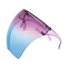 Full face shield protective from UV rays, fog resistant and adjustable. Purple and blue ombre. Side view full.