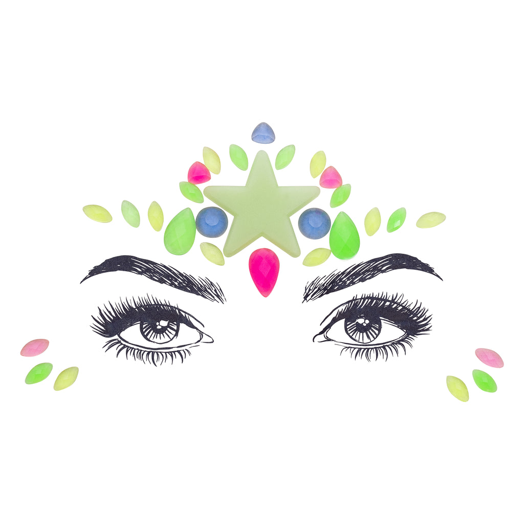 Eyes with Parvati Face Gem Stickers. Multicolor. Front view full. 