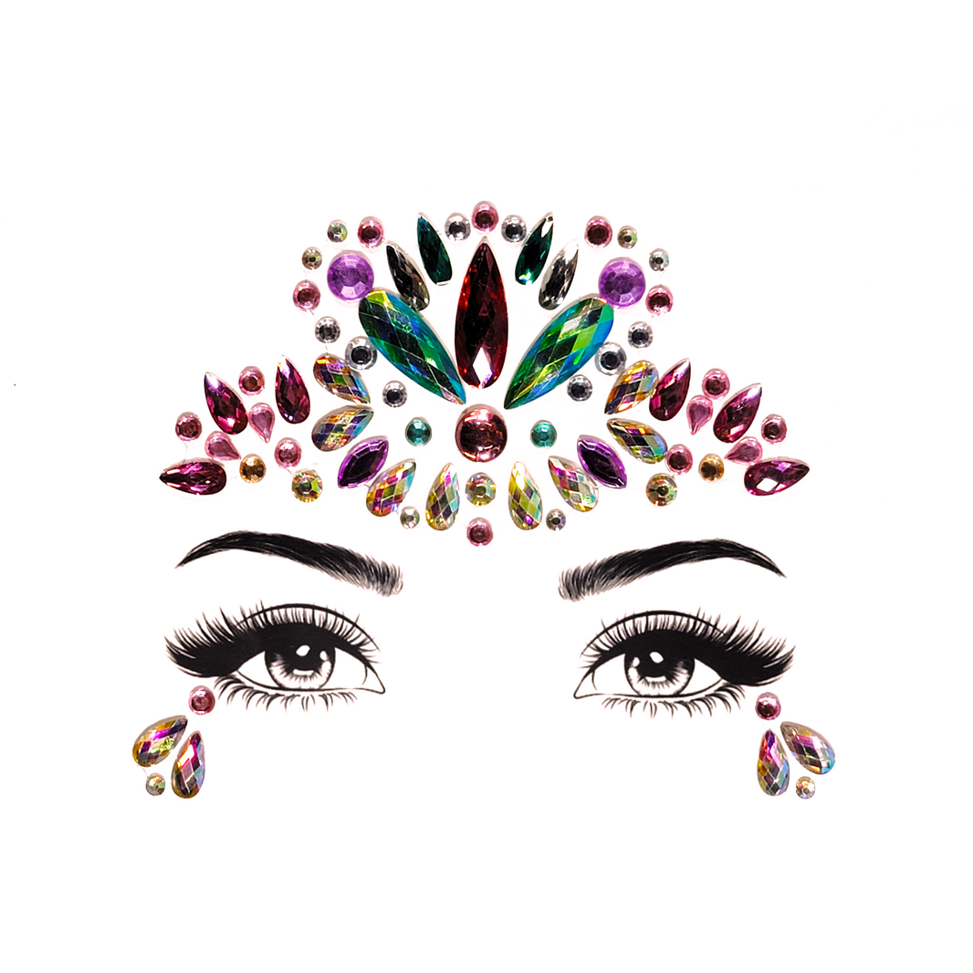 Enchanting multicolor Cancer Face Gem Stickers featuring reflective resin rhinestone and acrylic diamond design