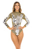 Sexy One-Piece Hand Designed Gold Beaded Mirror Bodysuit. Close Up