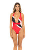 Sexy One-Piece Swimsuit Multi-Colored in colors of the Trinidad and Tobago Flag. Alt 2