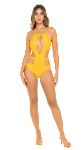 Sexy One-Piece Deep Neck Cut Out Swimsuit. Front