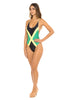 Sexy One-Piece Spaghetti Strap Swimsuit in Pattern and Print of Jamaican Flag. Front Side
