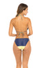 Women in Two-Piece Bikini Multi-Colored in Pattern and Print of Barbados Flag.  Back view half
