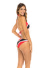 Women in Trinidad & Tobago Flag Two-Piece Bikini Swimsuit. Side view half.