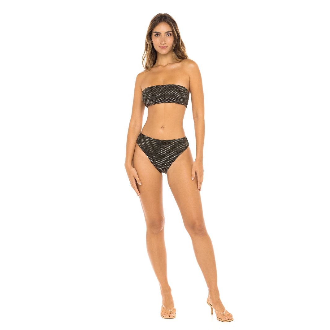Women in Moon Two-Piece Bikini Swimsuit. Full view front.