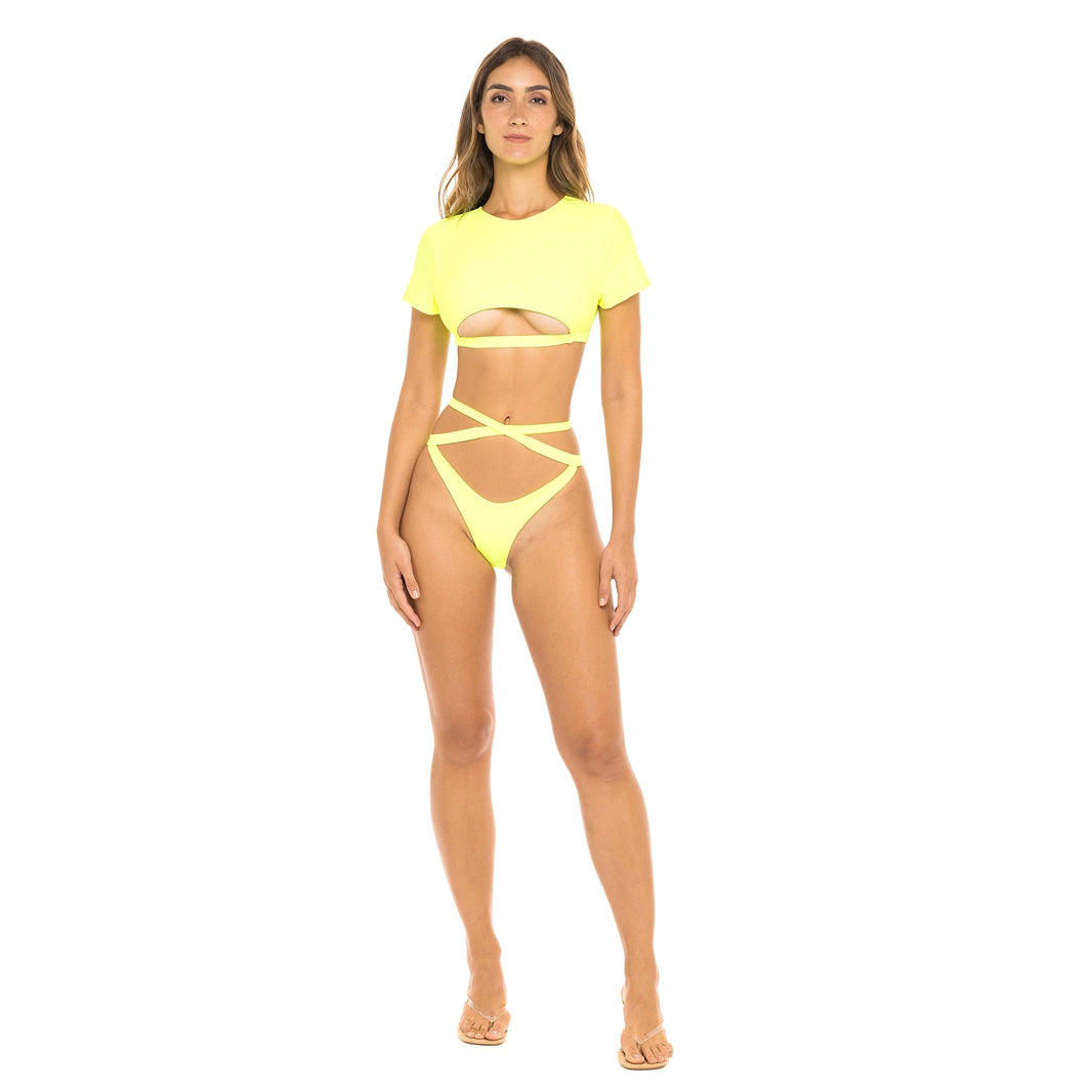 Women in Sport Crop Top Two-Piece Bikini Swimsuit. Front view full