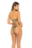 Women in Crocodile X Cross Two-Piece Bikini. Side view half.