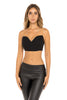 Woman in Diamond Strap Crop Top. Black. Full front view.