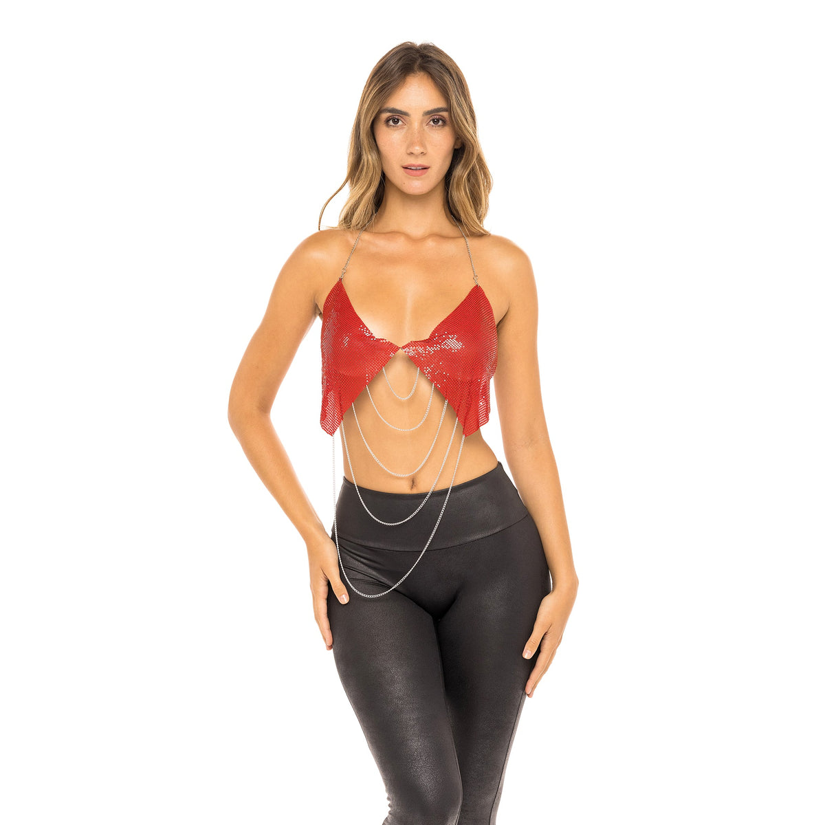 Nightchain Triangle Chain Top-Women in Triangle Chain Top. Front view full.