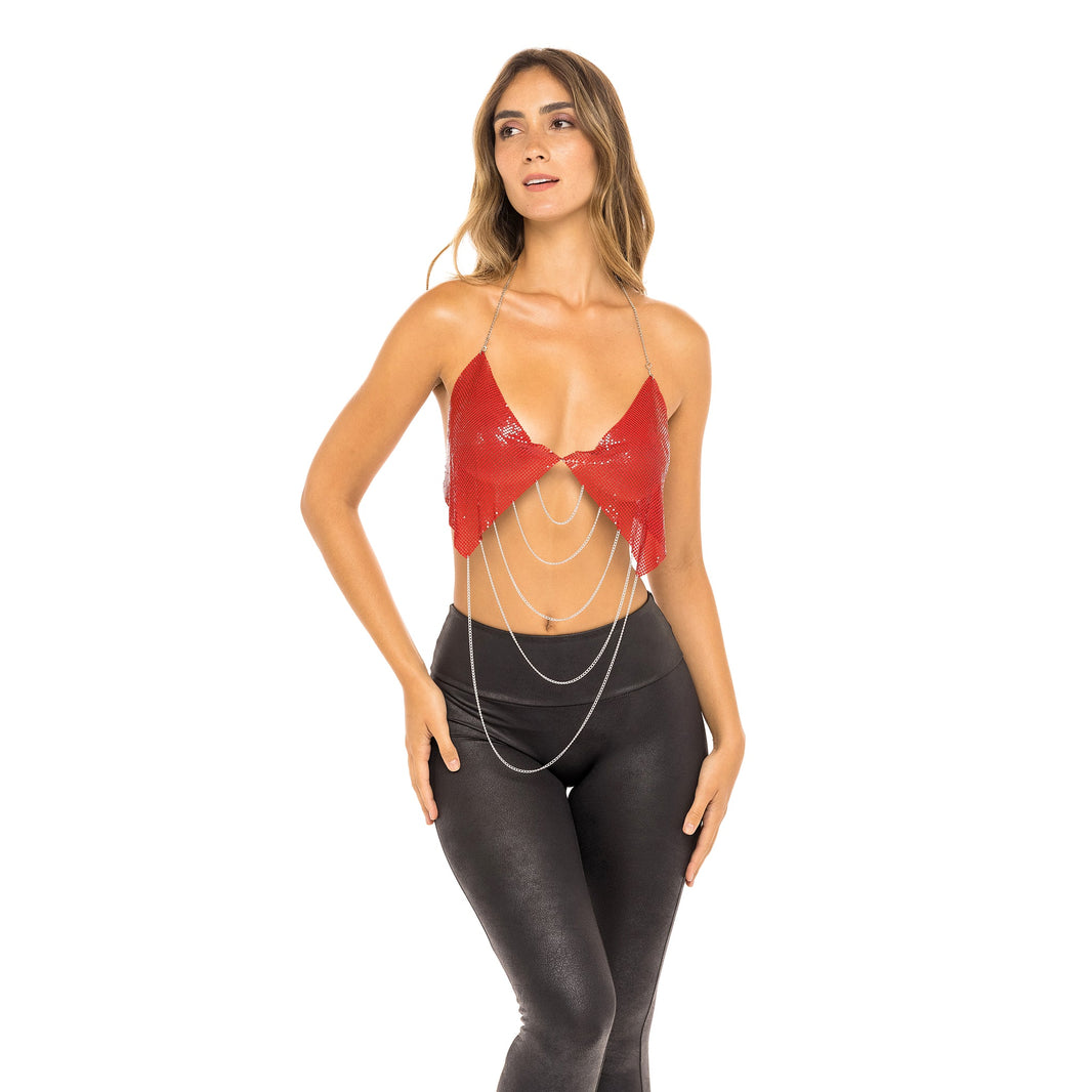 Nightchain Triangle Chain Top-Women in Triangle Chain Top. Front view half.