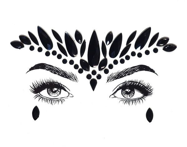 Striking multicolor Durga Face Gem Stickers featuring reflective resin rhinestone and acrylic diamond design. Adjustable fit for ages 12 and up, perfect for adding a bold and divine touch to festival and carnival attire. Eco-friendly and non-toxic materials ensure safe and creative expression. #carnivalmw #festivalfashion